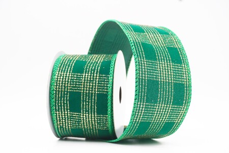Green Classic Plaid Check Wired Ribbon_KW0468GC-15-49
